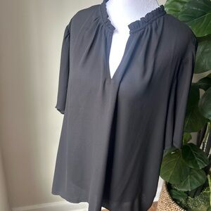 LOFT Black Ruffle Neck Blouse